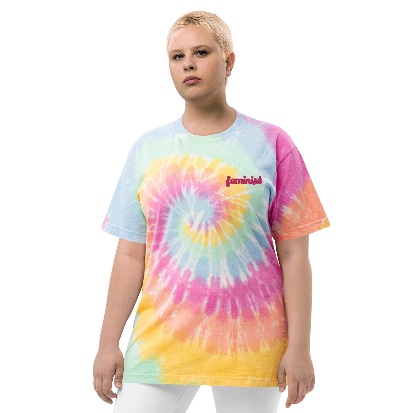 Feminist Oversized embroidered tie-dye t-shirt