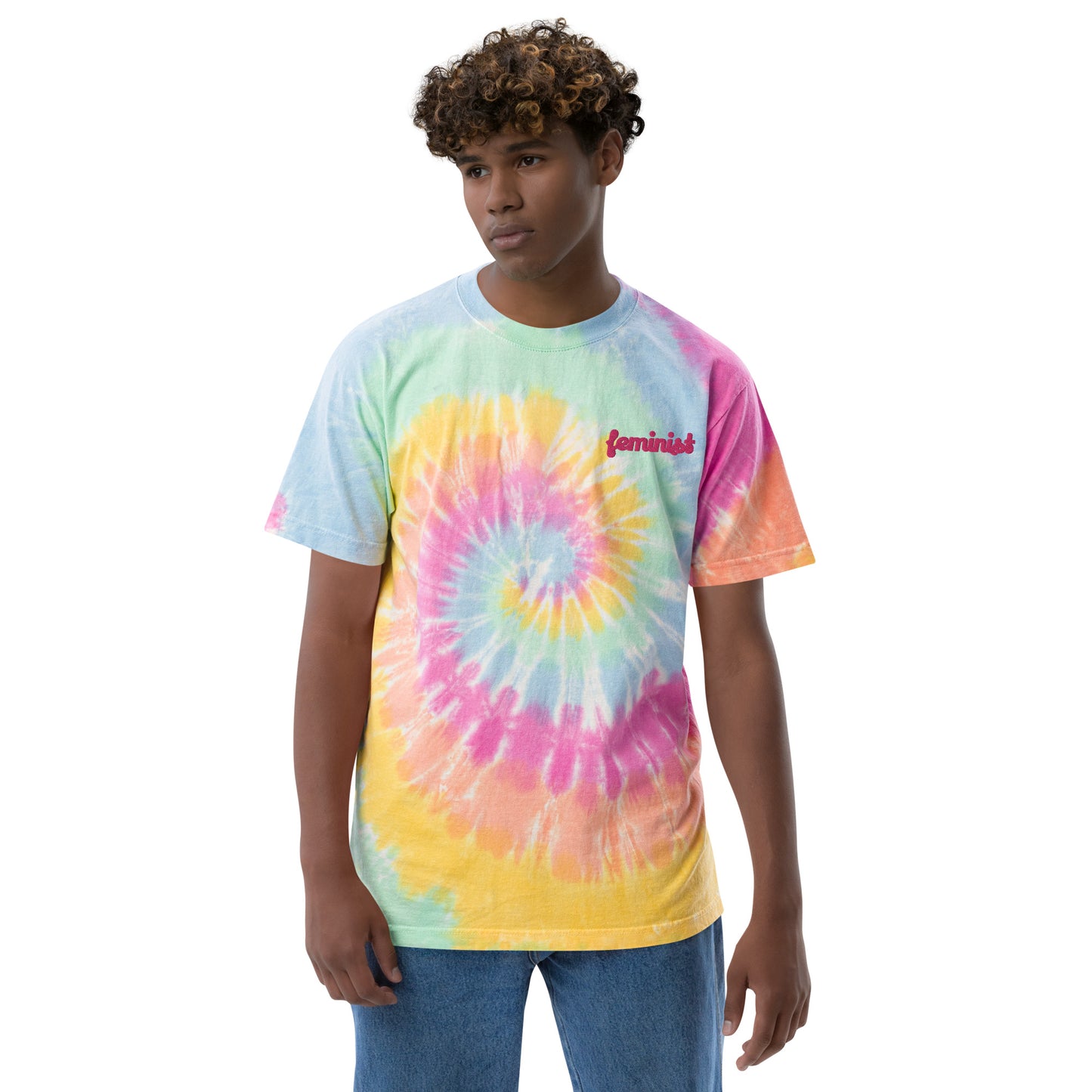 Feminist Oversized embroidered tie-dye t-shirt